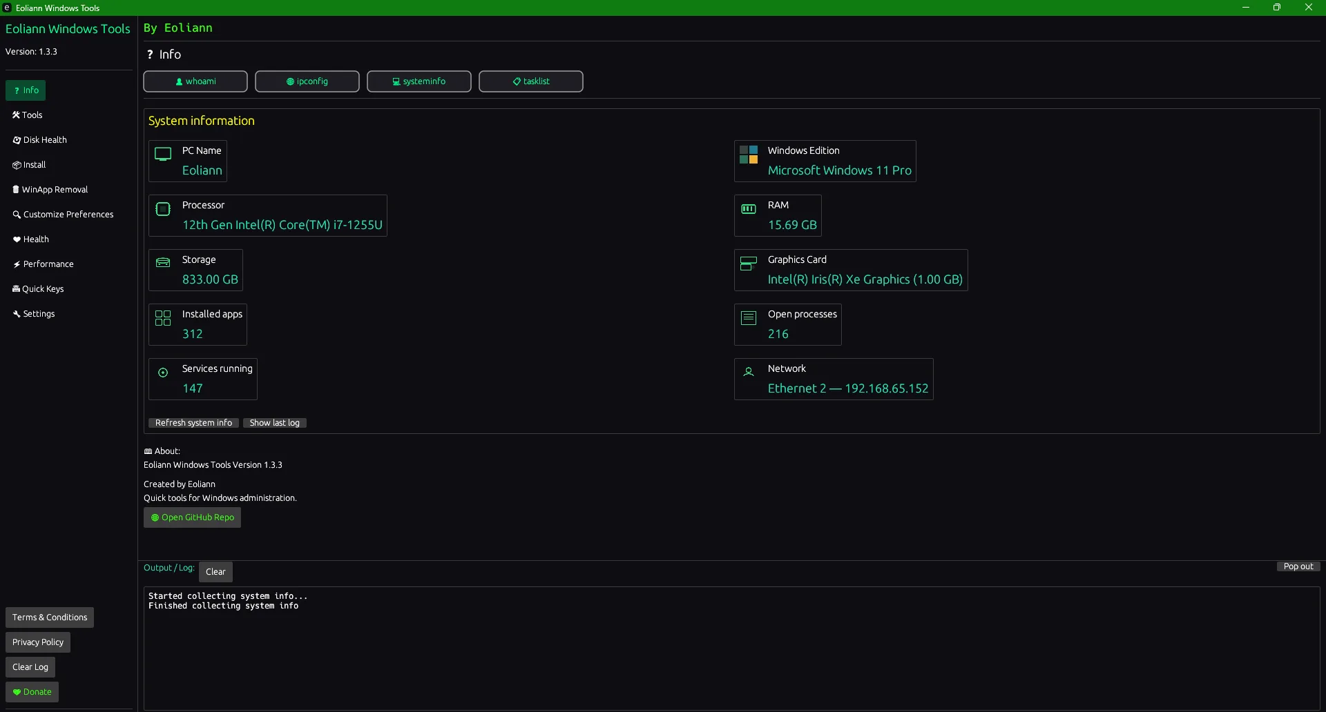 Eoliann Windows Tools v1.3.3 - Info