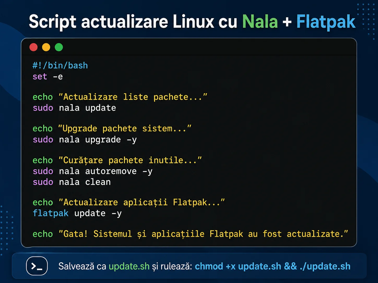 Script actualizare Linux cu Nala și Flatpak